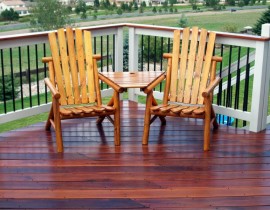 This beautiful, custom designed deck is built from Tiger Wood decking laid at a 45-degree angle. Tiger Wood is a Brazilian hardwood unique for its coloring.