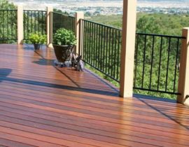 The homeowners chose to use Massaranduba, or Brazilian Redwood, because it is a heavy hardwood that is very resilient to decay and termites.
