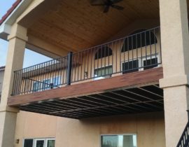 The customer wanted to make the new deck and roof cover look original to the house. In order to achieve that, DBS built it with a tile roof, stucco columns, and an arch on the front to complement the windows