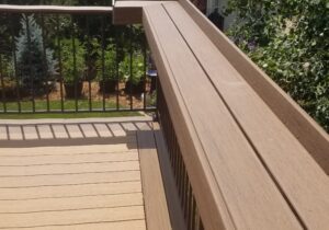 Our customer wanted to add a dining railing to their deck. Working with them we designed and built this dining rail out of the composite decking material.