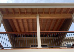 This shows the underside of a shed roof style deck cover.