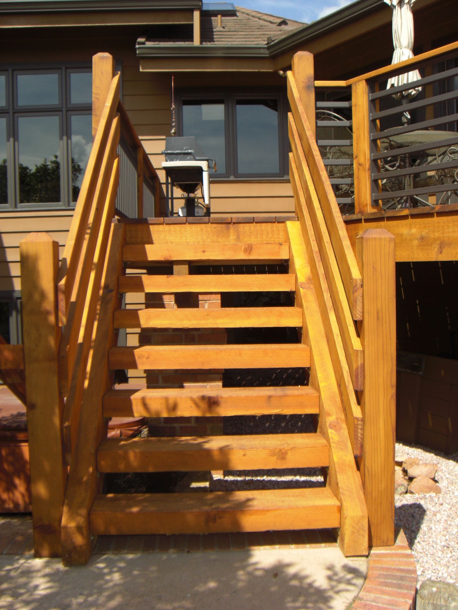 4'-wide open deck stairs with large timber treads