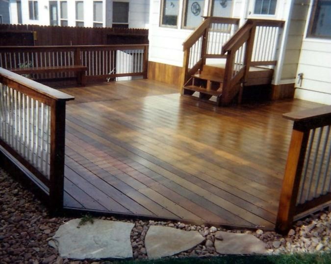 Ground level hardwood deck built using Brazilian Walnut.