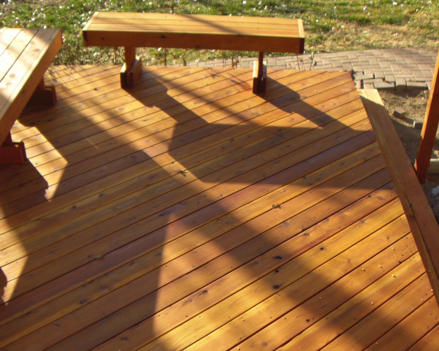 45-degree angle Cedar deck with two custom built benches