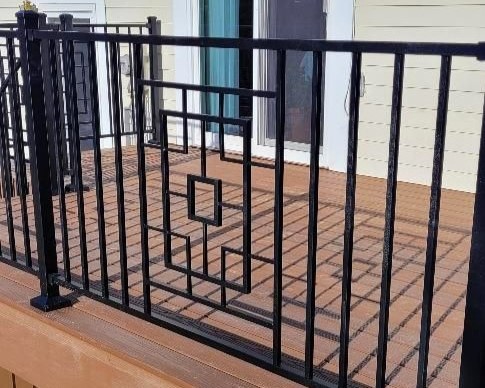 RDI metal railing with Mosaic panels added for a custom design.