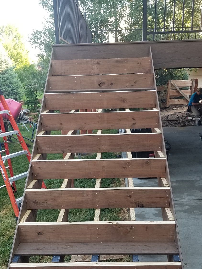 This shows the beginning stage of building a deck staircase