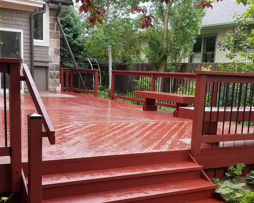Redwood deck in herringbone pattern. This was completed in a Colorado Springs historic district.