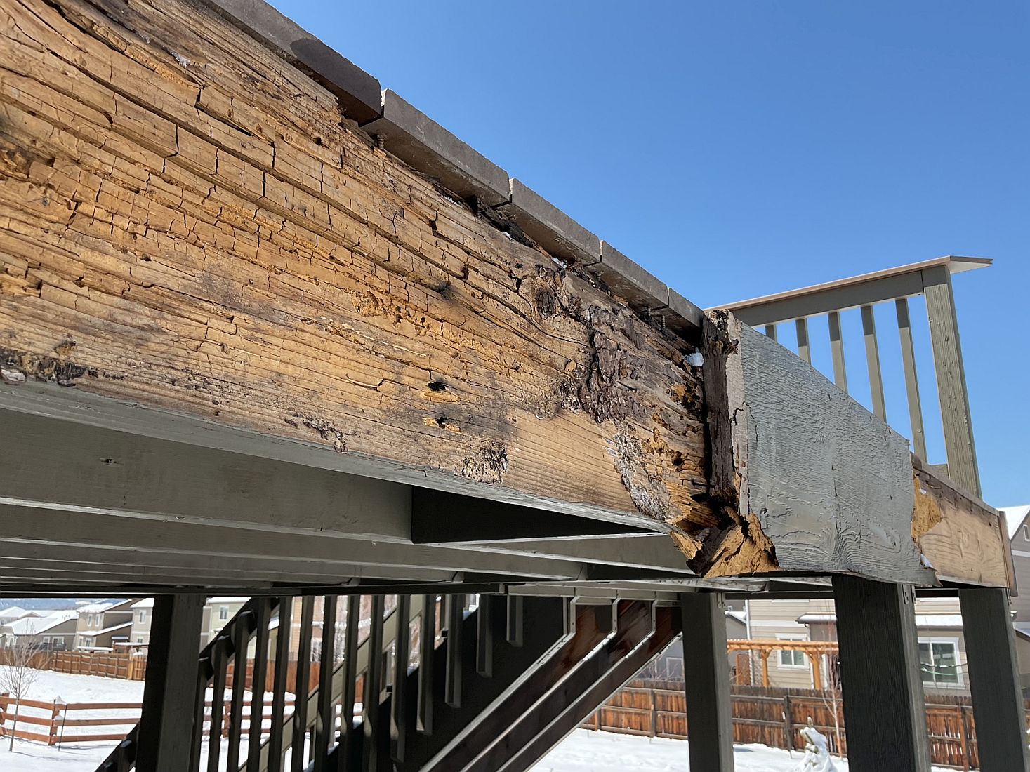 Extensive brown rot under the fascia of a deck